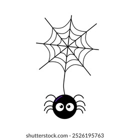 Spider hanging on spider web clipart. Vector illustration silhouette isolated on white background.