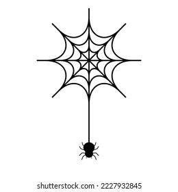 Spider hanging from a spider's web. Halloween design material. Vector.