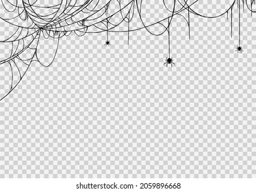 Spider hanging from spiderwebs isolated png or transparent texture, Halloween party background,blank space for text,element template for poster,brochures, online advertising,vector illustration 