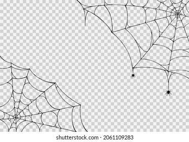 Spider hanging from spiderwebs isolated png or transparent texture, Halloween party background,blank space for text,element template for poster,brochures, online advertising,vector illustration 