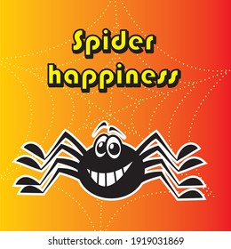 Spider happiness, funny illustration, banner
