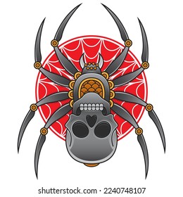 spider head and skull tattoo, vector EPS 10