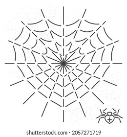 Spider and Heart Shape Web Single Line Style Icon as Halloween Holidays Advertisment Decoration Template - Black on White Background - Vector Flat Graphic Design