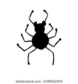 Spider icon, black silhouette isolated on white. Hand drawn style