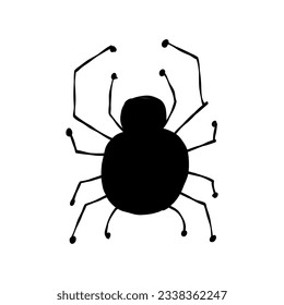 Spider icon, black silhouette isolated on white. Hand drawn style