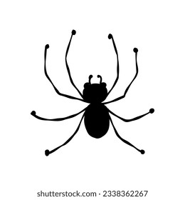 Spider icon, black silhouette isolated on white. Hand drawn style