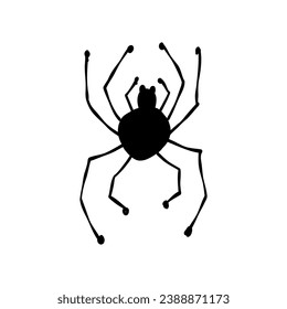 Spider icon, black silhouette isolated on white. Hand drawn style