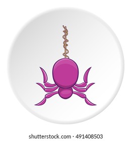 Spider icon in cartoon style on white circle background. Insect symbol vector illustration