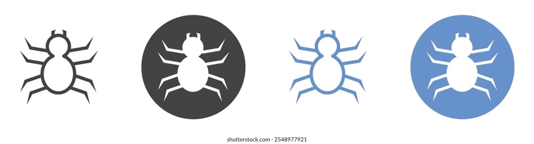 Spider icon flat line symbol set.