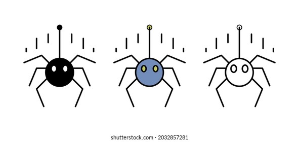 Spider icon hanging in the air. Set for Halloween concept. It is a colorful set of silhouettes and linear icons.
