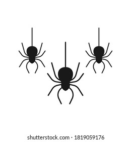 Spider icon illustration isolated vector sign symbol. Spider hanging on spider web. Spider vector icon illustration isolated on white background.