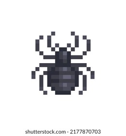 Spider-Symbol einzeln auf Vektorgrafik. Insekt Pixel Art flaches Design für Aufkleber, Logo, Stickerei, mobile App. Videospiele-Objekte. 8-Bit-Sprite.
