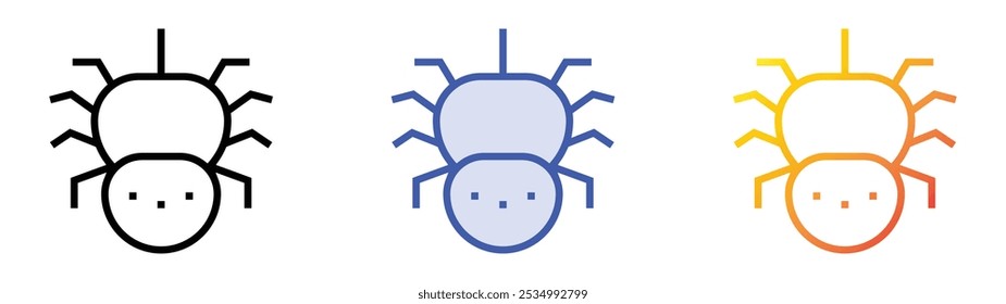 Spinnensymbol. Lineares, blaues Füllungs- und Farbverlauf-Design einzeln auf weißem Hintergrund