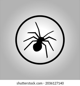 spider icon or logo design. Black silhouettes of spiders and spider webs. Halloween elements isolated on white background. Vector illustration