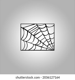 spider icon or logo design. Black silhouettes of spiders and spider webs. Halloween elements isolated on white background. Vector illustration