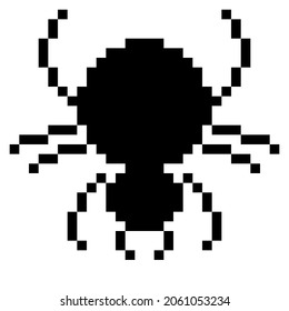 Spider icon pixel art. Draw a picture on a white background. Vector illustration. Happy Halloween.