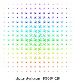 Spider icon rainbow colored halftone pattern. Vector spider symbols arranged into halftone grid with vertical spectral gradient. Designed for backgrounds, covers and abstract concepts.