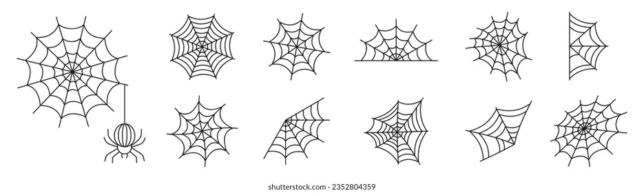 Spider icon set. Halloween spider web. Halloween party ornament.