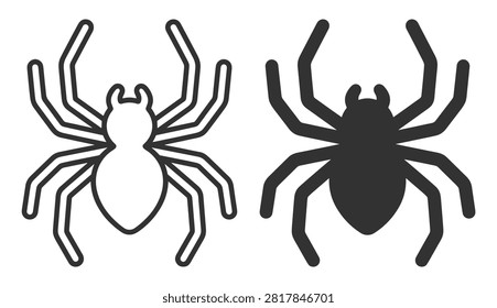 spider icon set with outline and filled style vector illustration on transparent background