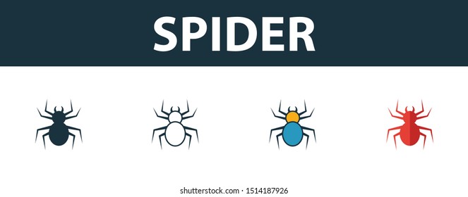 Spider icon set. Premium simple element in different styles from halloween icons collection. Set of spider icon in filled, outline, colored and flat symbols concept.