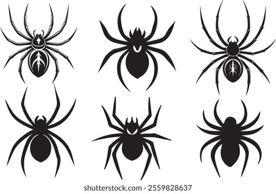 Spider icon set silhouette with white background