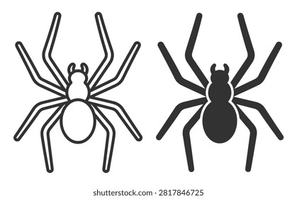 spider icon set vector illustration of arachnid insect silhouette and outline on transparent background