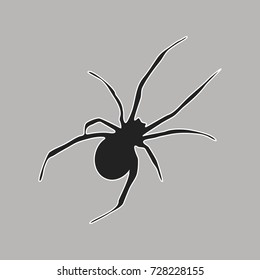 Spider Icon Symbol Design. Vector illustration of black spider isolated on gray background. Halloween graphic.