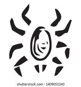 Spider icon. Vector illustration of a scary spider. Spider web hand drawn.