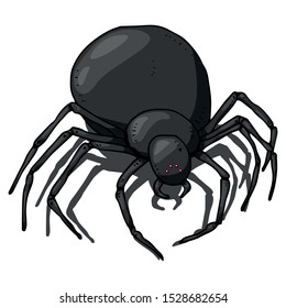 Spider icon. Vector illustration of a scary spider. Spider web hand drawn.