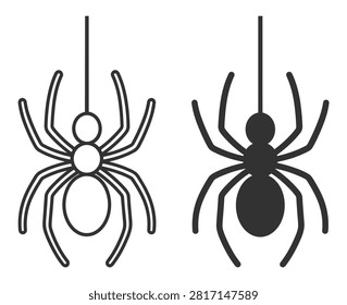spider icon vector set with outline and solid style illustration on transparent background