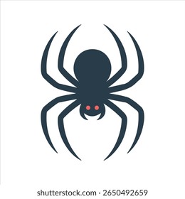 Vetor de ícone de aranha - Silhueta de aranha preta simples com olhos vermelhos para Halloween ou design de natureza
