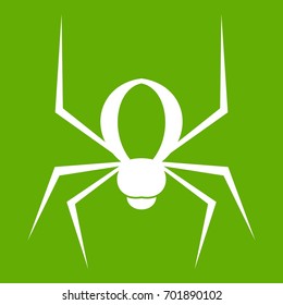 Spider icon white isolated on green background. Vector illustration