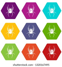 Spider icons 9 set coloful isolated on white for web