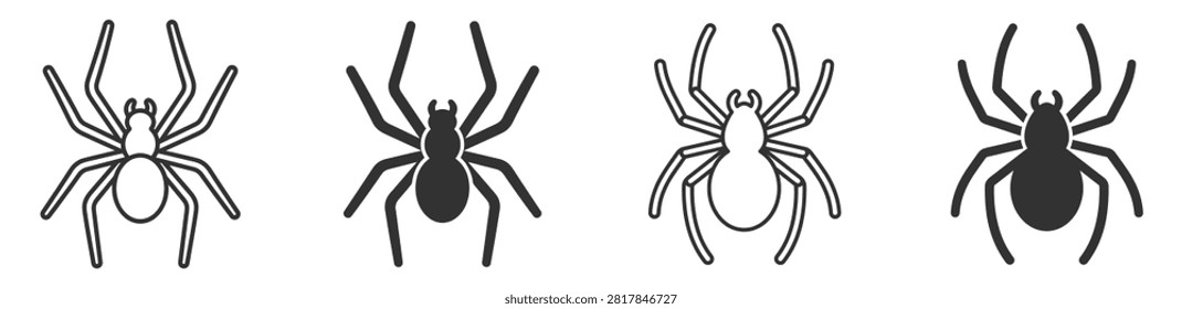 Spider icons set, vector illustration for insect and arachnid category on transparent background