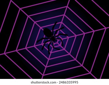 Spider illustration vector art with pink web color in the black and blue color.