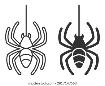 spider insect icon set line and solid spider graphic symbol on transparent background