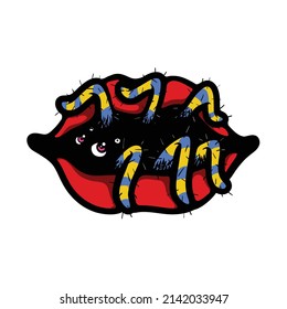 Spider inside a mouth cartoon vector illustration