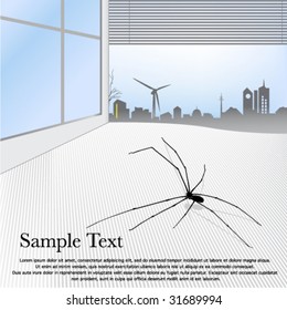 Spider in the interior with a view of town .