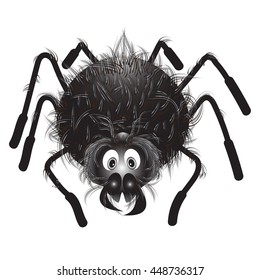 Spider Kawaii.Funny hairy black spider on white background. Halloween spider. Cute cartoon spider  insect .happy halloween,halloween party,halloween wallpaper,halloween background,halloween vector,