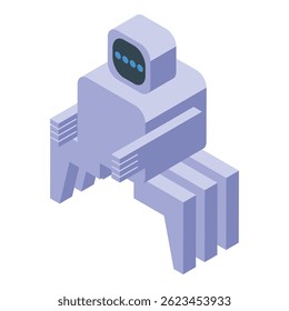 Spider like robot sitting with legs crossed, chatbot icon, isometric vector