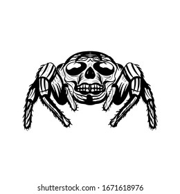 Spider Line Art With Head a Skull Combination Black And White