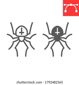 Spider line and glyph icon, halloween and scary, arachnid sign vector graphics, editable stroke linear icon, eps 10