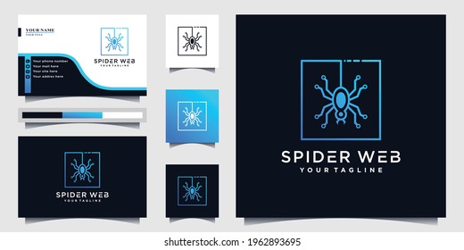 Spider logo with cool line art technology style, web, computer, connect, Premium Vector