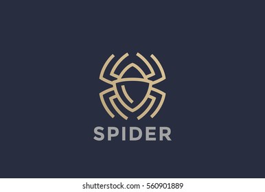 Spider Logo design vector template Linear style.
Dangerous Poison, Virus technology Bugs logotype concept symbol icon.