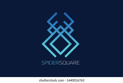 Spider logo formed with simple line in blue color