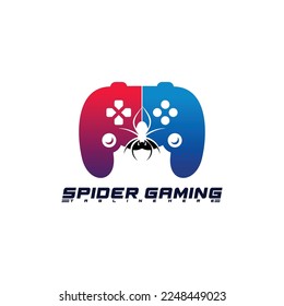 Spider logo with gaming pad symbol icon vector illustration modern design template