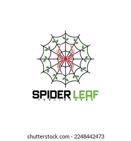 Spinnennetz-Logo mit Blattsymbol, Vektorgrafik Moderne Design-Vorlage