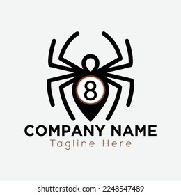 Logo Spider En La Plantilla De La Letra 8. Icono del símbolo On 8 Letter, Concepto de signo de araña inicial