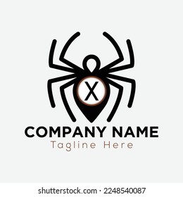 Spider Logo On Letter X Template. Sipder icon On X Letter, Initial Spider Sign Concept