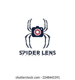 logotipo de araña con símbolo icono de lente de cámara ilustración ilustración vector plantilla de diseño moderno